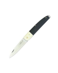 Salamander knife with black juma handles and white ferrule.