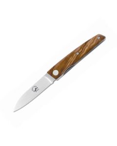 Knife with Böhler D-2 steel blade and olive wood handle.