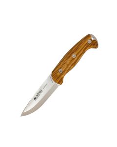 Ageo Amarok-4S bushcraft knife with olive wood handle and 10cm blade with flint scandium hollow ground 