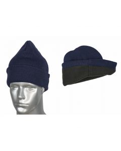 Navy blue acrylic and polar fleece cap with a weight of 0.16lbs.